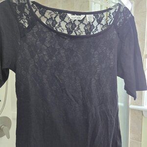 New Lower Price- NWOT Black lace top short sleeve top